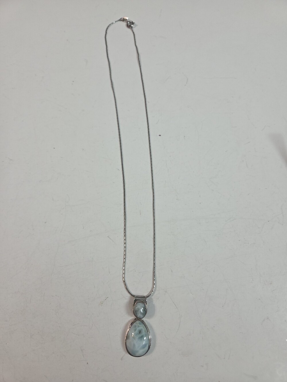 925 Larimar Pendant Necklace  carribean Blue Gemstone on sterling chain teardrop